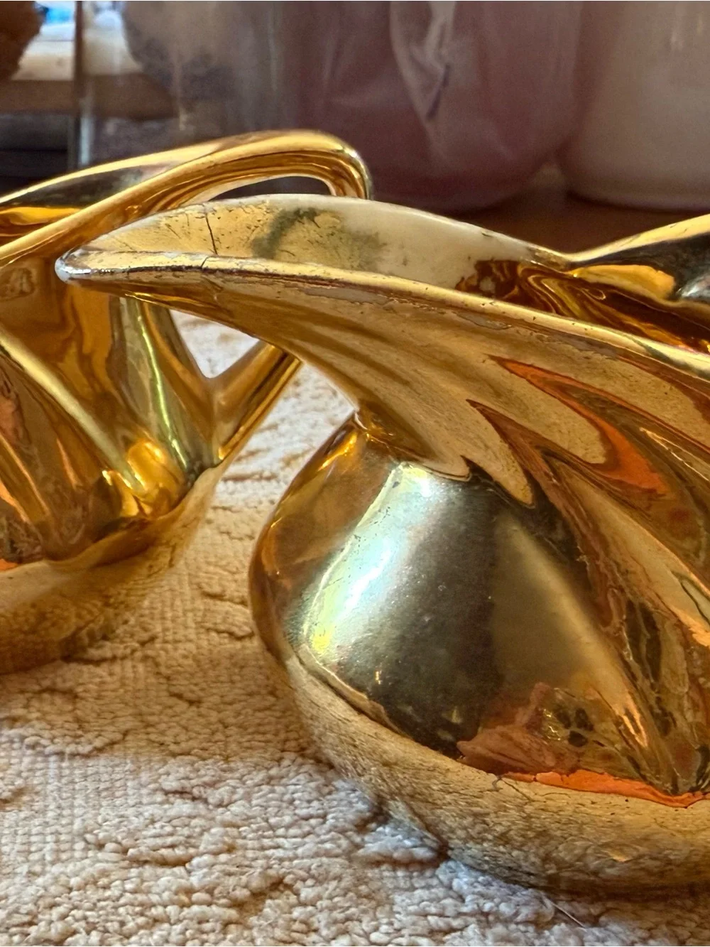 Pair of Decorative Gold Ceramic Creamer and Sugar